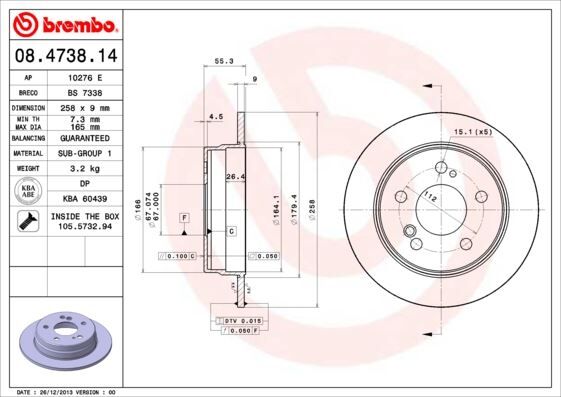 BREMBO 08473814 FREN DISKI ARKA MERCEDES W201 W202 W124 C124