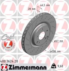 ZIMMERMANN 400.3624.20 FREN DISKI ON MERCEDES AMG W203 CL203 S203 C209 A209 R171