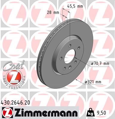ZIMMERMANN 430.2646.20 ÖN FREN AYNASI INSIGNIA B 2017 >> 17 İNÇ 321x28x5DL HAVALI