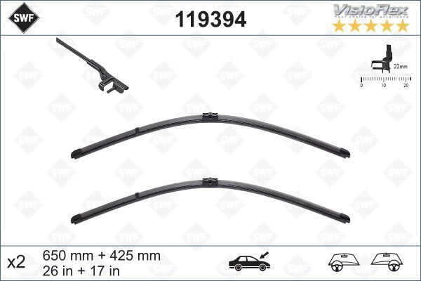 VALEO 119394 SİLECEK SÜPÜRGESİ ÖN TAKIM FORD FOCUS 04> ÖLÇÜLERİ: 430 / 650 MM