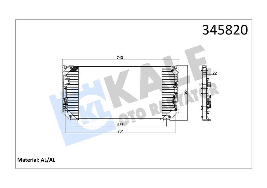 KALE 345820 KLİMA KONDENSERİ COROLLA 1.6 Sİ-1.8 GT AE 101 92-97 692x342x20 AL/AL