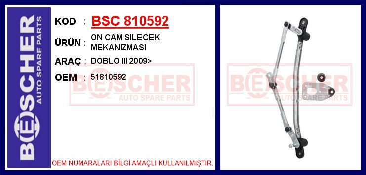 BSC 810592 ÖN CAM SILECEK MEKANIZMASI FIAT DOBLO III 10> MOTORSUZ
