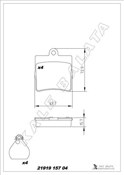 KALE 21919 157 04 MSH KD11 BALATA ARKA CROSSFIRE-CROSSFIRE ROADSTER 03-08