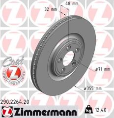 ZIMMERMANN 290.2264.20 FREN DISKI ON JAGUAR XJ X351 XJ X350 X358 XF I X250 S-TYPE II X200 F-TYPE X152