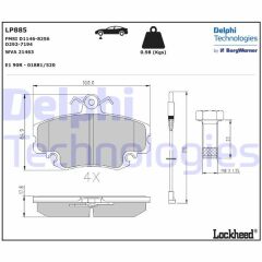 DELPHI LP885 ÖN BALATA FİŞLİ RENAULT R9-R19-R21-CLIO I-II-MEGANE I-TWINGO-LOGAN-SANDERO-SOLENZA