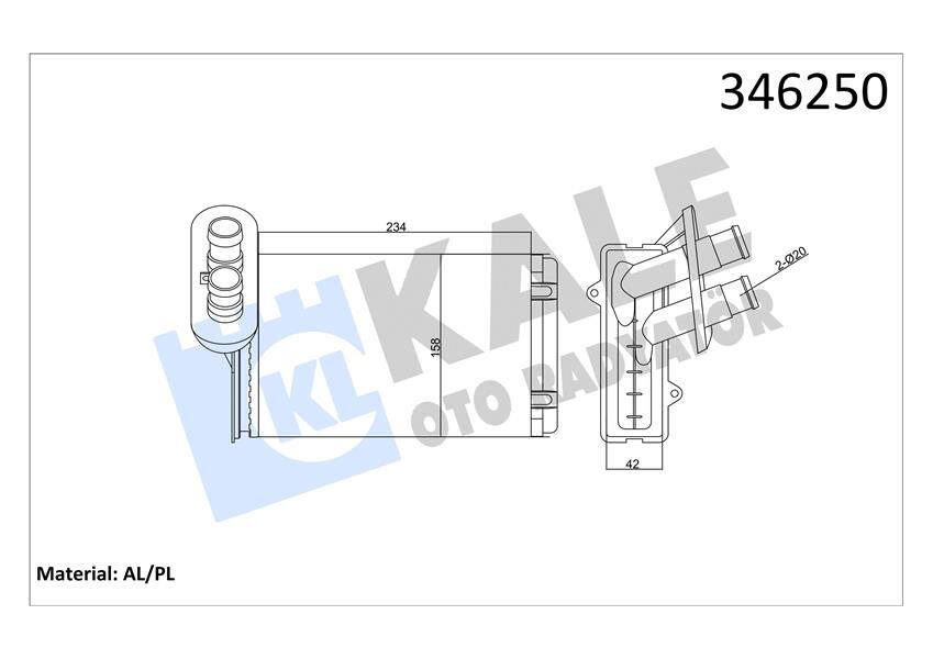 KALE 346250 KALORİFER RADYATÖRÜ A3-CADDY-GOLF-JETTA-POLO-IBIZA-CORDOBA-OCTAVIA-1.4-1.6-1.8-1.9TDI-2.0 234x156
