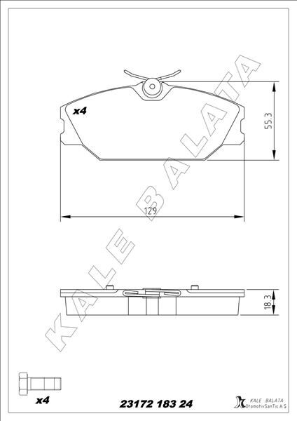 KALE 23172 183 24 ANS KD13 ÖN FREN BALATASI RENAULT MEGANE 99> LAGUNA 95> SCENIC 99> LOGAN 06> SAFRANE 96>00