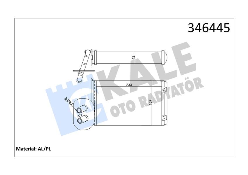 KALE 346445 KALORİFER RADYATÖRÜ VW TRANSPORTER T4 1.9D-TD-2.0D-2.4D-2.5D-TD ÖN 234x157x42 AC