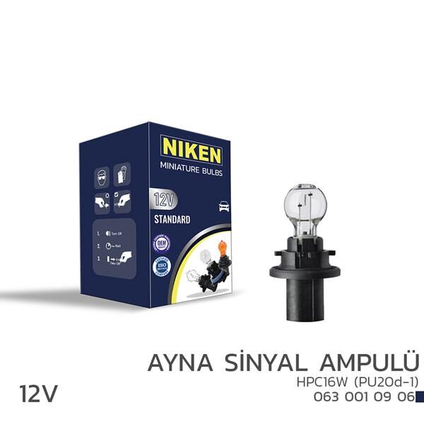 NIKEN 0630010906 NIKEN 12V HPC16W AYNA SİNYAL AMPULÜ PU20d-1 10LU
