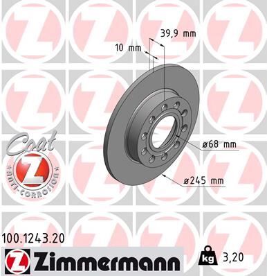 ZIMMERMANN 100.1243.20 ARKA FREN AYNASI AUDI A4 8E2.B6 11/00> A4 Avant 8E5.B6 09/01>SEAT EXEO 09> 245x9.9x10DL 986478986-DF4186