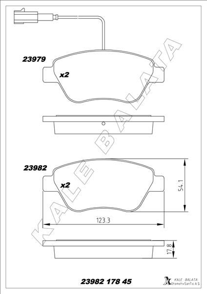 KALE 23982 178 45 ANS KD13 ÖN BALATA DOBLO 1.3-1.6-1.9 JTD 02 > FIORINO 1.3-1.4 MTJ 08 > FIAT 500 1.4 07 >