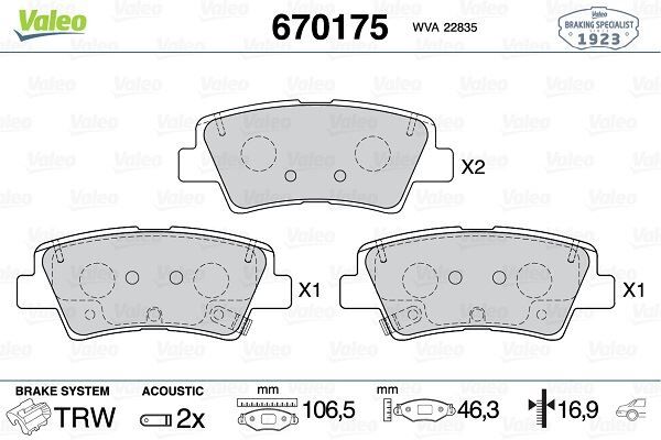 VALEO 670175 ARKA FREN BALATASI OPEL INSIGNIA B 17>16 16 INÇ