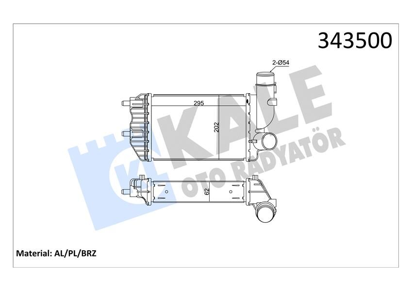 KALE 343500 TURBO RADYATÖRÜ INTERCOOLER DUCATO-JUMPER-BOXER AL/PL/BRZ 295x202x62