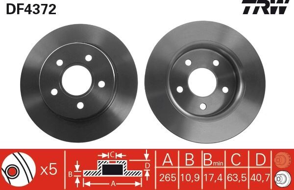 TRW DF4372 ARKA FREN DISK AYNASI FOCUS II 04> C MAX 07>1.6TI 16V 1.6TDCI 1.8 MAZDA III 03>OLCU 265 11 5 BIJON