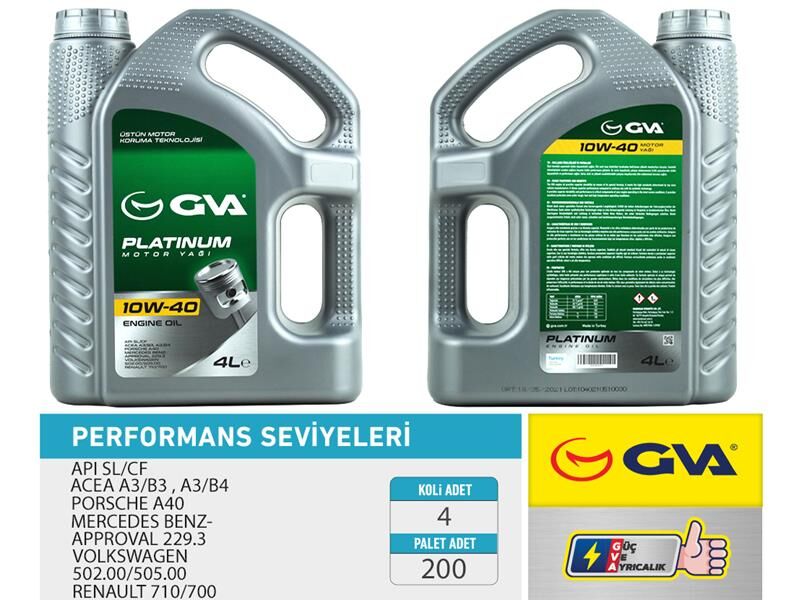GVA 9920322 MOTOR YAĞI 10W40 4 LT PLATINUM YARI SENTETİK API SL/CF