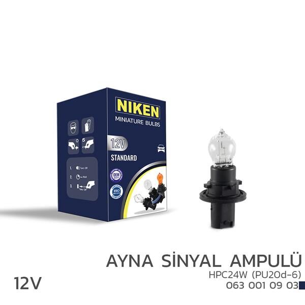 NIKEN 0630010903 NIKEN 12V HPC24W AYNA SİNYAL AMPULÜ PU20d-6 10LU