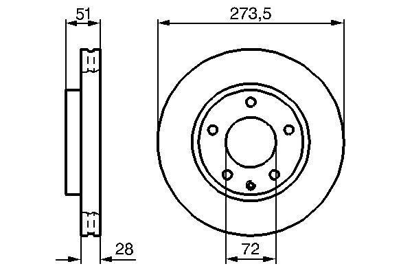 BOSCH 0986479016 ÖN FREN DİSKİ HAVA KANALLI MAZDA XEDOS 9 2.5L KL TA12 94-00 273.5 ÇAP X 5 BİJON - Adet disk fiyatıdır