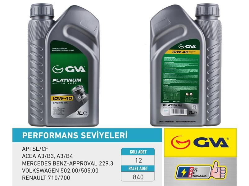 GVA 9920320 MOTOR YAĞI 10W40 1 LT PLATINUM YARI SENTETİK API SL/CF