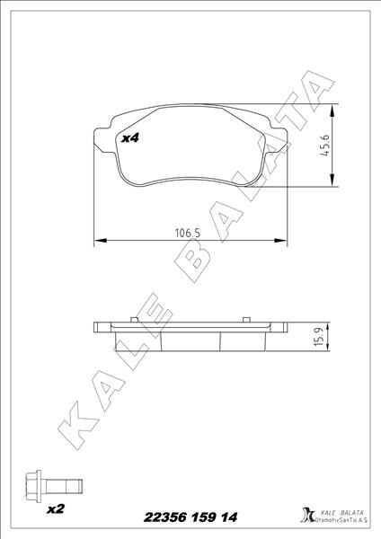 KALE 22356 159 14 ANS KD13 ARKA BALATA RENAULT MEGANE IV 15> ESPACE V 15> MEGANE IV GRANDTOUR 16> TALISMAN 15> NISSAN JUKE 19>
