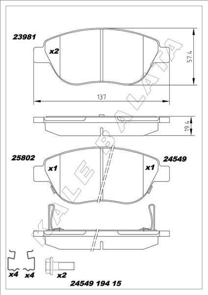 KALE 24549 194 15 MSH KD13 ÖN BALATA CORSA D BÜYÜK TİP 1.3 CDTI 07/06 > FIAT 500L 12> 0.9T 1.4 1.3D MTJ 1.6D MTJ