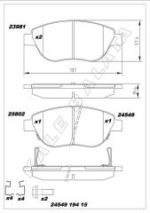KALE 24549 194 15 MSH KD13 ÖN BALATA CORSA D BÜYÜK TİP 1.3 CDTI 07/06 > FIAT 500L 12> 0.9T 1.4 1.3D MTJ 1.6D MTJ