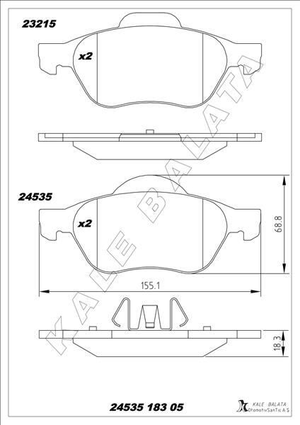 KALE 24535 183 05 ANS KD13 ÖN BALATA MEGANE II 02> SCENIC II 02> CLIO III 05> 1.5dCi 1.6 16V 2.0 16V
