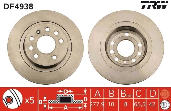 TRW DF4938 ARKA FREN AYNASI ASTRA H GTC 2.0T 04>14 ZAFIRA B 05>15 277.9x10x5DL DOLU