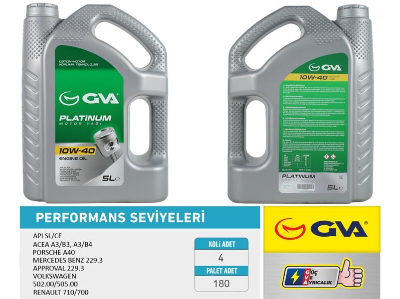 GVA 9920324 MOTOR YAĞI 10W40 5 LT PLATINUM YARI SENTETİK API SL/CF