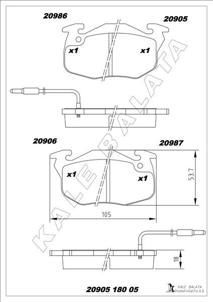 KALE 20905 180 05 ANS KD13 ÖN BALATA R9-R11-R19 CLIO-EXP-P106-P206 GDB327