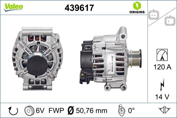 VALEO 439617 ALTERNATÖR ŞARJ DİNAMOSU KOMPLE 120amp GRANDLAND-P207-P208-P308-P508-P3008-P5008-PARTNER TEPEE-B ERLINGO-C3-C4-C5-DS3-DS4 1.6 VTI-THP MİNİ COOPER 06 > 6 KANAL