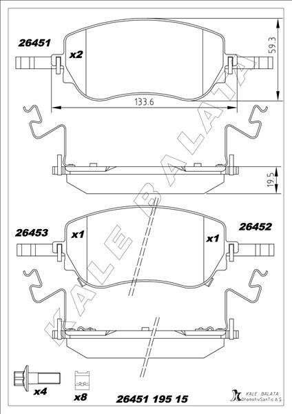 KALE 26451 195 15 MSH KD11 ÖN FREN BALATASI FIAT EGEA YM. 2020> AKSESUARLI