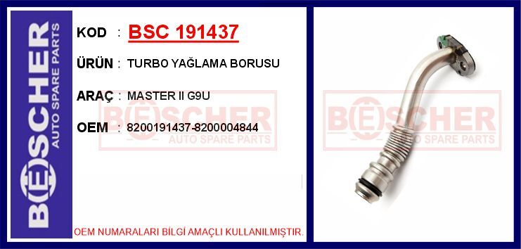 BSC 191437 TURBO YAĞLAMA BORUSU MASTER II G9U
