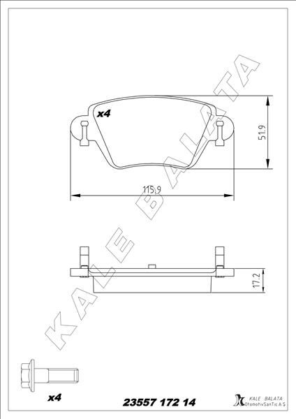 KALE 23557 172 14 ANS KD13 ARKA BALATA FIRST MONDEO 1.8-2.0-2.5 00-07 JAGUAR XTYPE 2.0-2.5-3.0 01-09