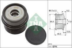 INA 535023110 ALTERNATÖR KASNAĞI RULMANLI TOYOTA AURIS COROLLA 1.6L 1ZR-FE 1ZR-FAE ZRE151 ZRE181 ZRE185 07-18 / AVENSIS 1.6L 1ZR-FAE ZRT270 09-> / VERSO 1.6L 1ZR-FAE ZGR20 09 -> 6 KANAL