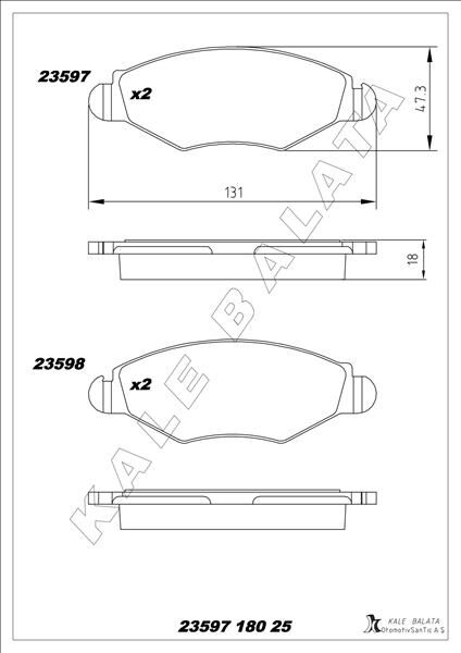 KALE 23597 180 25 ANS KD13 ÖN FREN BALATASI PEUGEOT P206 1.4 1.6 09/98> P306 1.4 1.6 5/93>