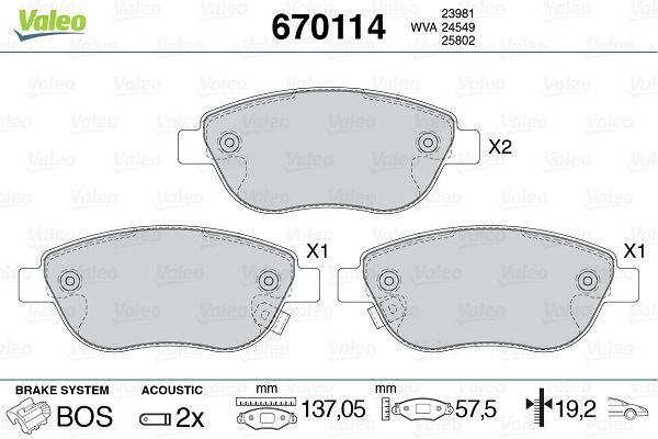 VALEO 670114 ÖN BALATA CORSA D BÜYÜK TİP 1.3 CDTI 07/06 > FIAT 500L 12> 0.9T 1.4 1.3D MTJ 1.6D MTJ