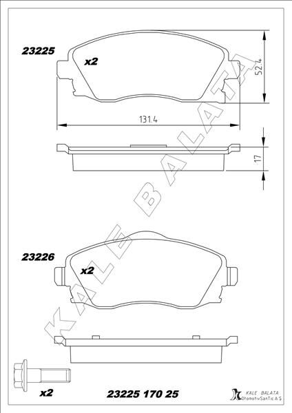 KALE 23225 170 25 ANS KD13 ÖN BALATA COMBO C-CORSA C 1.3-1.7 CDTI 01 > MERIVA 03 > TIGRA 04 > GDB1570