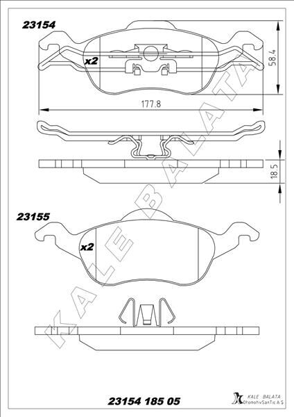 KALE 23154 185 05 ANS KD13 ÖN FREN BALATA FORD FOCUS 1.4L 1.6L 1.8L 2.0L 98-04