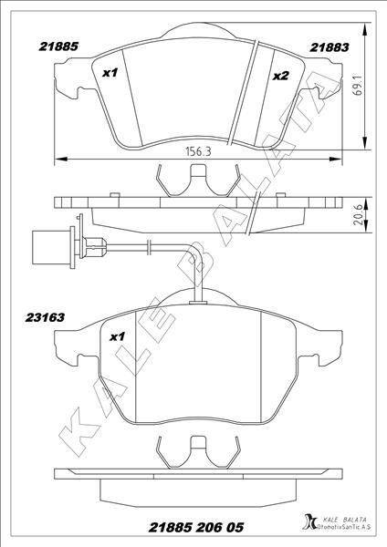 KALE 21885 206 05 ANS KD11 ÖN BALATA TRANSPORTER T4 CARAVELLE 2.5 TDI 90-03