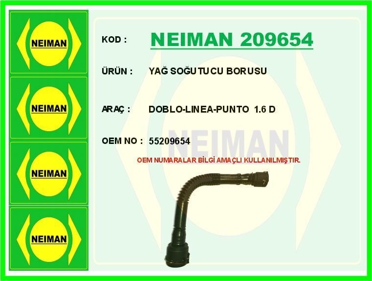 NEIMAN 209654 YAĞ SOĞUTUCU BORUSU DOBLO-LINEA-PUNTO 1.6 D