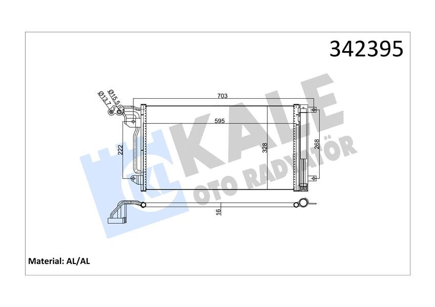 KALE 342395 KLİMA KONDENSERİ VW POLO-AUDI A1-A1 SPORTBACK-SEAT IBIZA V-TOLEDO IV AL-AL