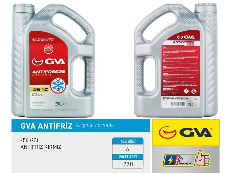 GVA 9930133 ANTİFRİZ 3 LT -56 C KIRMIZI LONG LİFE Koli 6 Ad ORGANIK