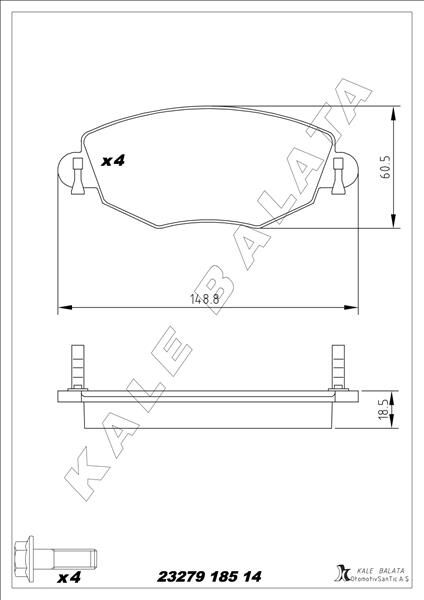 KALE 23279 185 14 ANS KD13 ON FREN BALATASI MONDEO III 00>07 JAGUAR X TYPE 04>09