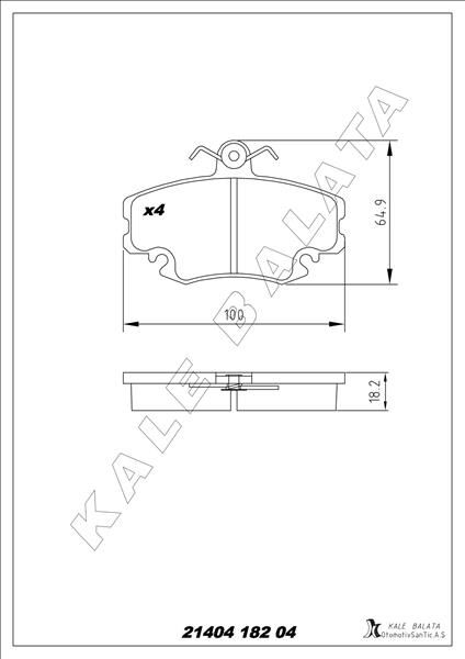 KALE 21404 182 04 ANS KD13 ÖN BALATA DACIA LOGAN 04> SANDERO 08> TWİNGO II 07> 1.4-1.6-1.5dCi