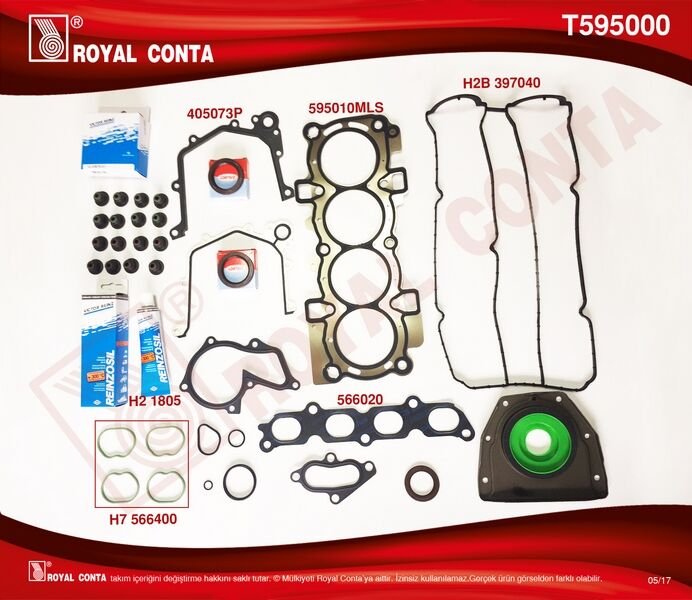 ROYAL T595000 MOTOR TAKIM CONTA REINZ KEÇELİ SUBP.LAST FOCUS II 1.6 16V 03-07 100HP