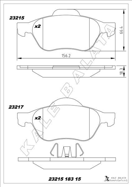 KALE 23215 183 15 ANS KD13 ÖN FREN BALATASI RENAULT LAGUNA II 01>05 LAGUNA III 07>15 MEGANE II 02>