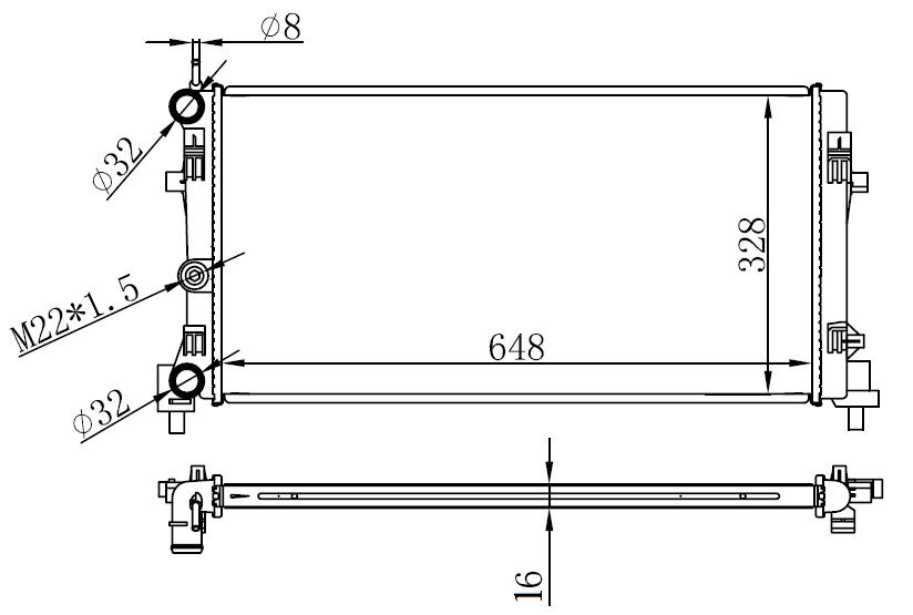 ORIS BAU063016 RADYATÖR BRAZİNG A1-IBIZA V-POLO 1.2-1.4-1.6 09 > AC KLİMASIZ MEK 648x326x16