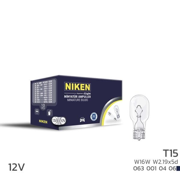 NIKEN 0630010406 NIKEN T15 MINYATUR AMPUL W16W W2.19x5d 12V 10LU