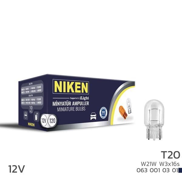 NIKEN 0630010301 NIKEN T20 DİPSIZ AMPUL 93 W21W W3x16s 12V 10LU