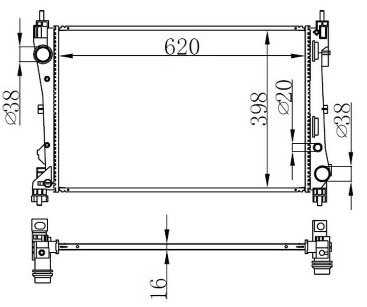 ORIS BFI590016 RADYATOR BRAZİNG MT 620X398X16 FİAT DOBLO 1.3 MJTD 09 KAVİSLİ BAĞLANTI 617854